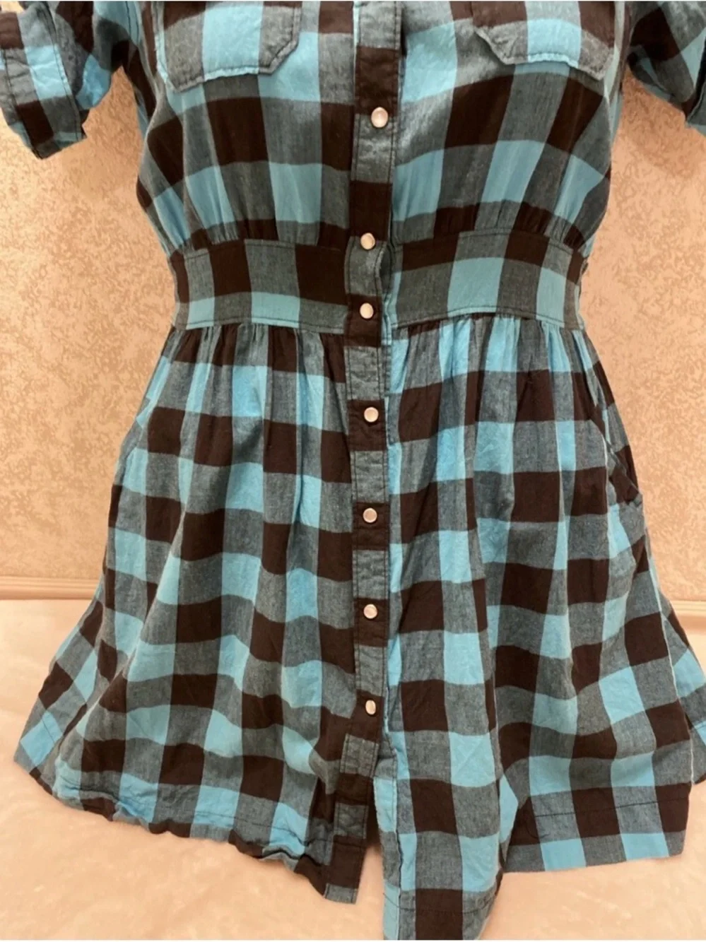 Cotton Express Blue and Black Gingham Dress